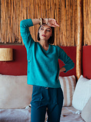 V Neck Jumper in Turquoise