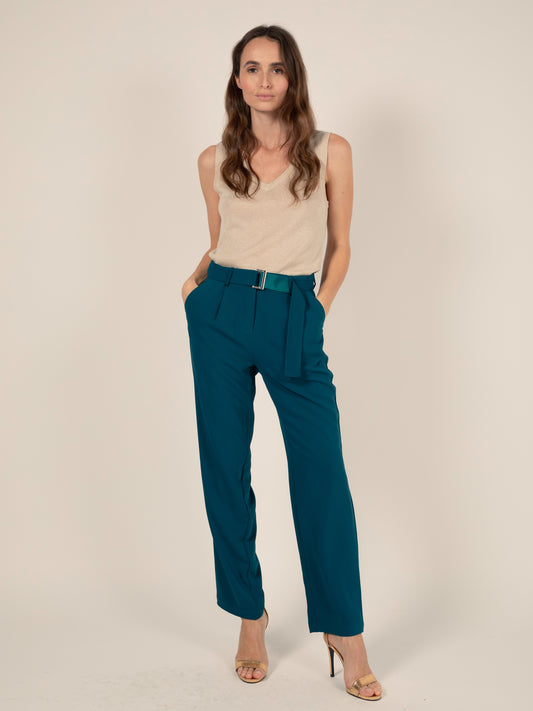 Belted Loose Trousers in Duck Blue