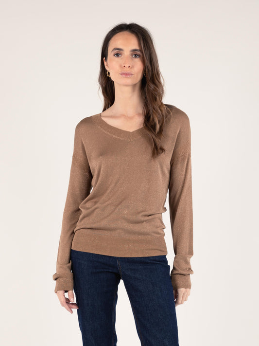 Lurex Reversible Jumper in Camel