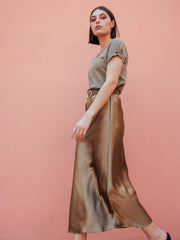 Long Satin Skirt in Khaki