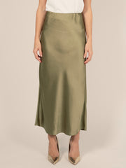 Long Satin Skirt in Khaki