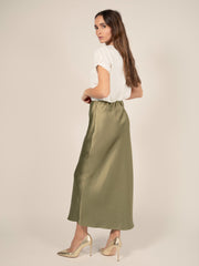 Long Satin Skirt in Khaki