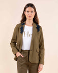Straight Embroidered Jacket in Olive Green
