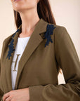 Straight Embroidered Jacket in Olive Green