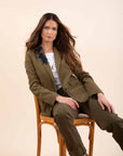 Straight Embroidered Jacket in Olive Green