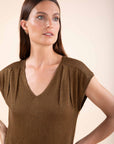 Lurex Short Sleeved Top in Brass
