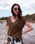 Lurex Short Sleeved Top in Brass
