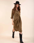 Draped Dress in Olive Green