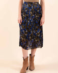 Pleated Printed Skirt in Olive Green