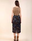 Pleated Printed Skirt in Olive Green