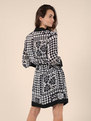 Buttoned Printed Dress in Black