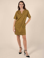 Short Dress with Patch Pockets in Mustard