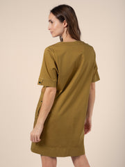 Short Dress with Patch Pockets in Mustard