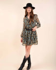 Printed Shirt Collar Dress in Peacock