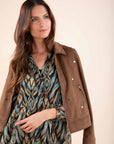Printed Shirt Collar Dress in Peacock