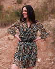 Printed Shirt Collar Dress in Peacock