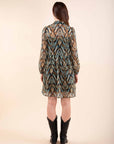 Printed Shirt Collar Dress in Peacock
