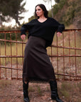 Satin Lace Skirt in Chocolate Brown