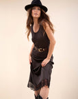 Satin Lace Skirt in Chocolate Brown