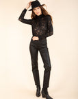 Button-Up High-Neck T-Shirt in Black