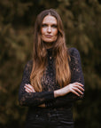 Button-Up High-Neck T-Shirt in Black