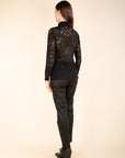Button-Up High-Neck T-Shirt in Black