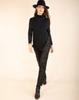 Button-Up High-Neck T-Shirt in Black