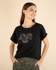 Glitter Effect Print T-shirt in Black