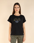 Glitter Effect Print T-shirt in Black