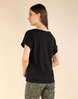 Glitter Effect Print T-shirt in Black