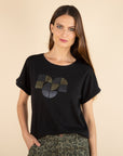 Glitter Effect Print T-shirt in Black