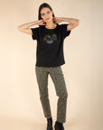 Glitter Effect Print T-shirt in Black
