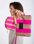Striped Pouches in Hazlenut and Pink