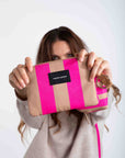 Striped Pouches in Hazlenut and Pink