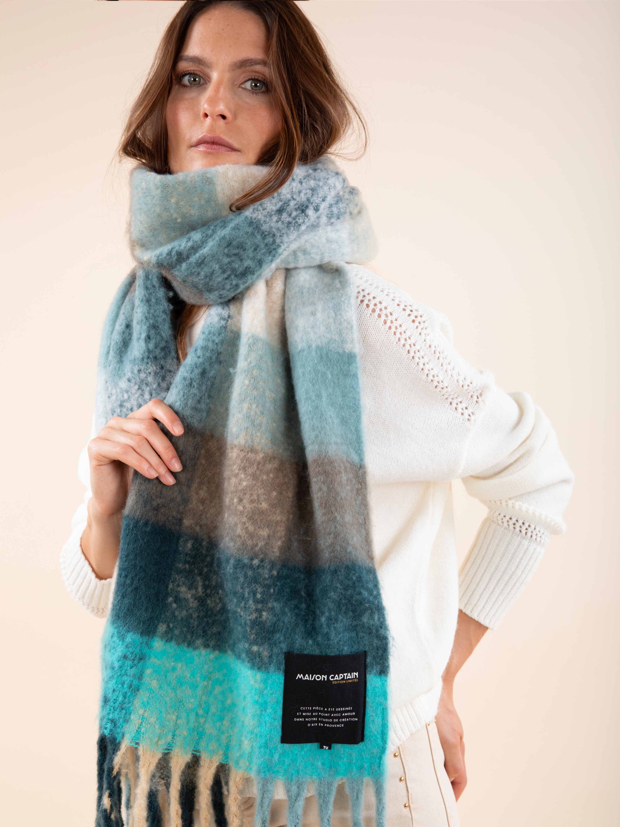 Checked Scarf in Turquoise
