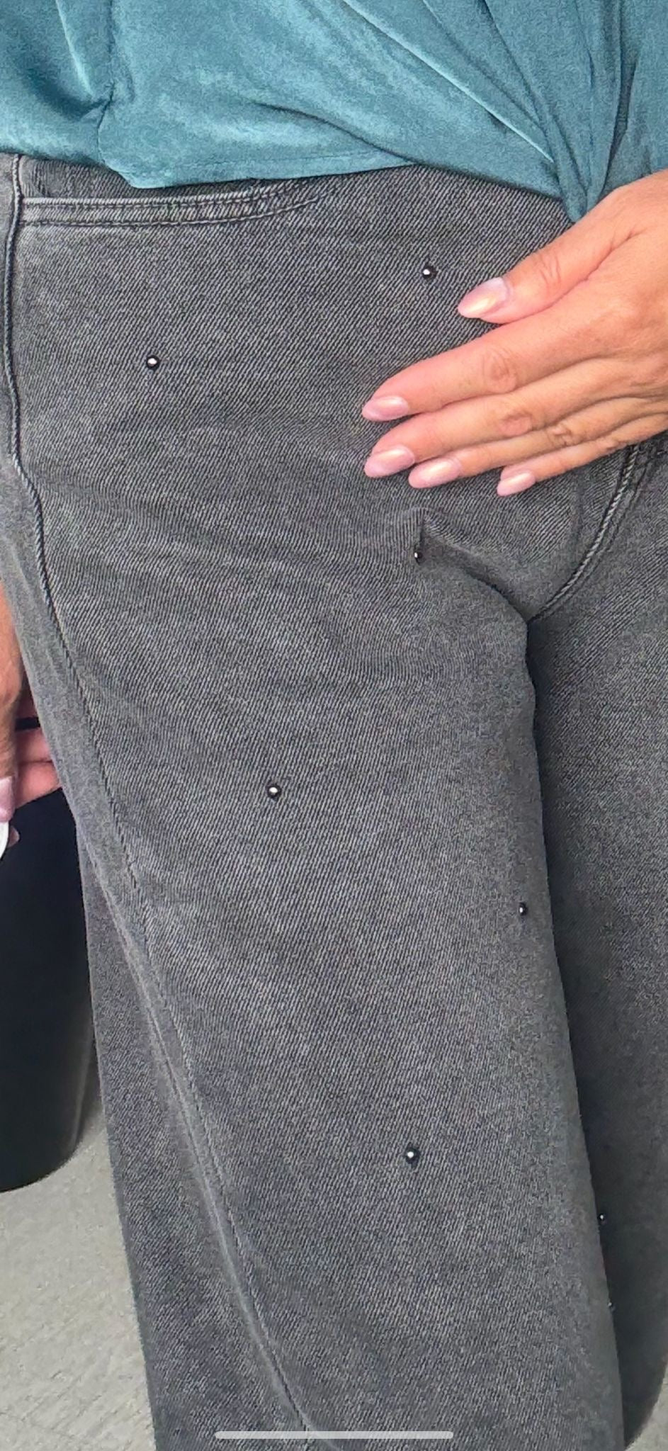 Studded Straight Jeans in Grey Denim