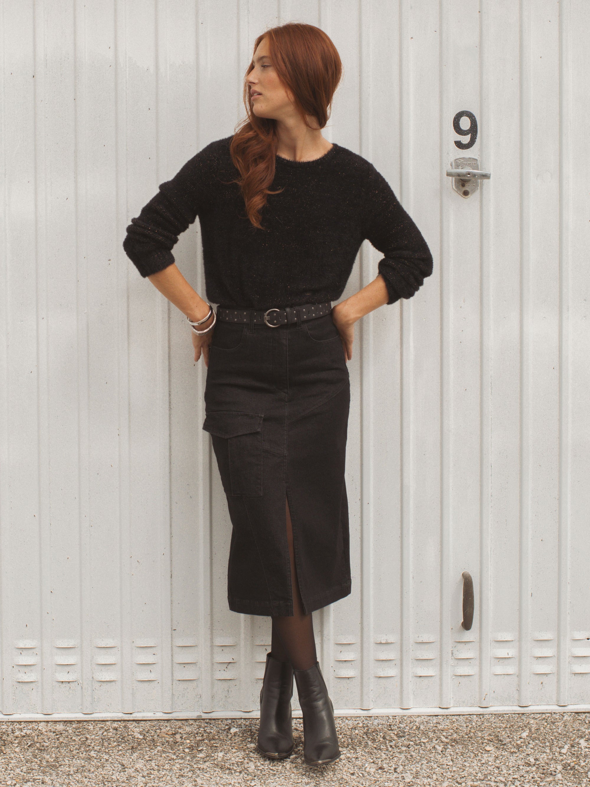 Denim Skirt in Black Size 8, 10, 16