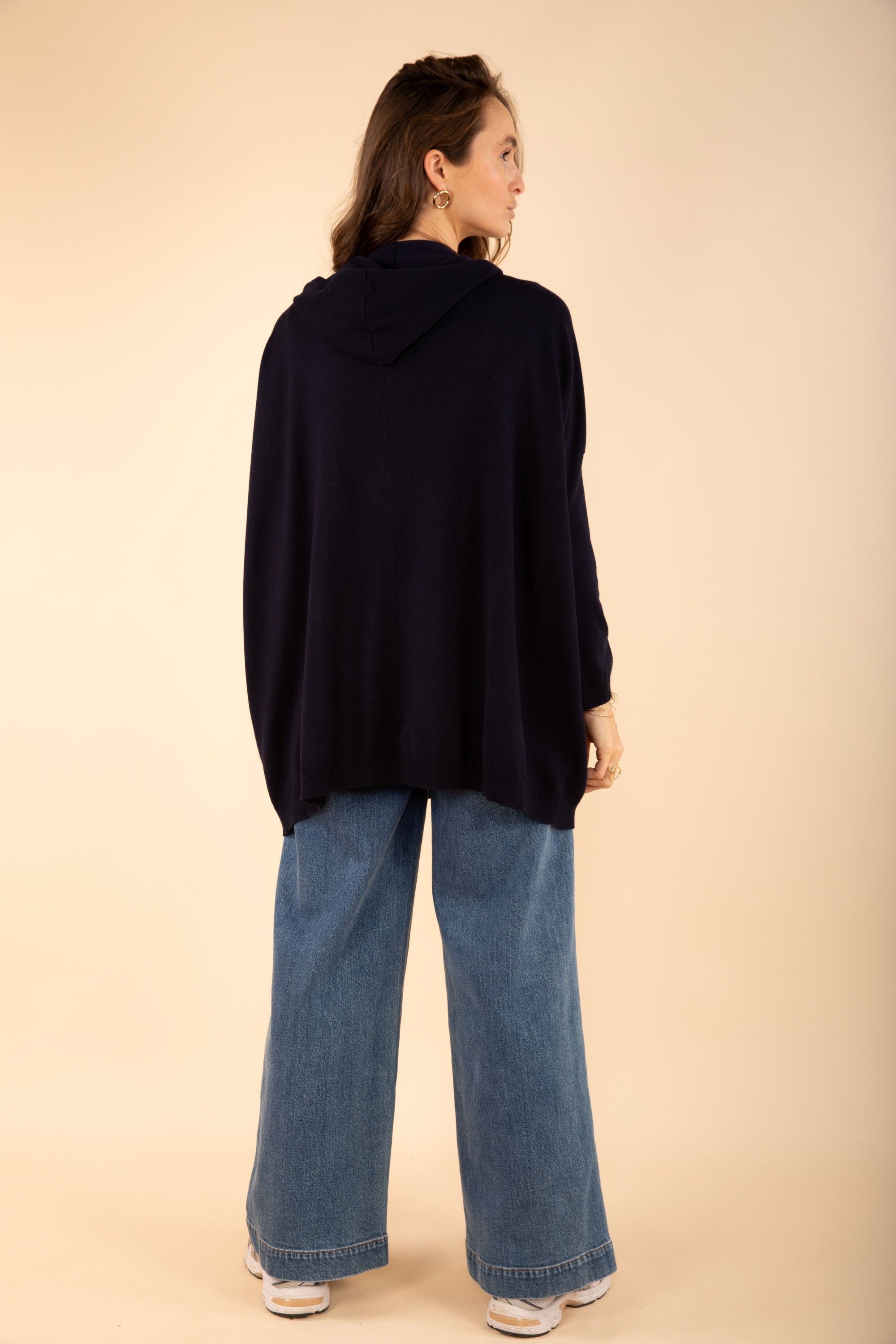 Oversized Hooded Cardigan in Navy