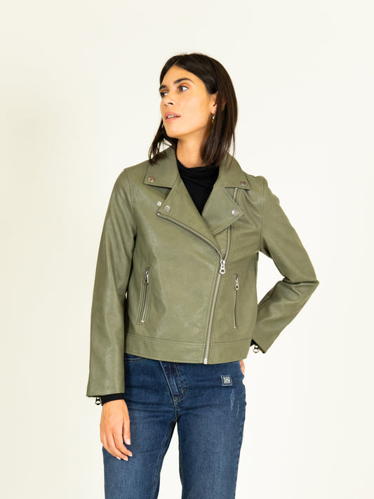 Faux Leather Jacket in Sage