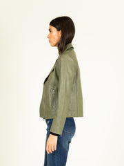 Faux Leather Jacket in Sage