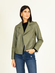 Faux Leather Jacket in Sage