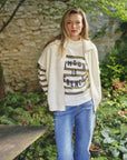 Striped Jumper with a message - PAULINE in Khaki