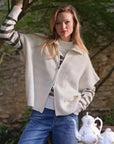 Striped Jumper with a message - PAULINE in Khaki