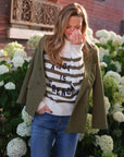 Striped Jumper with a message - PAULINE in Khaki