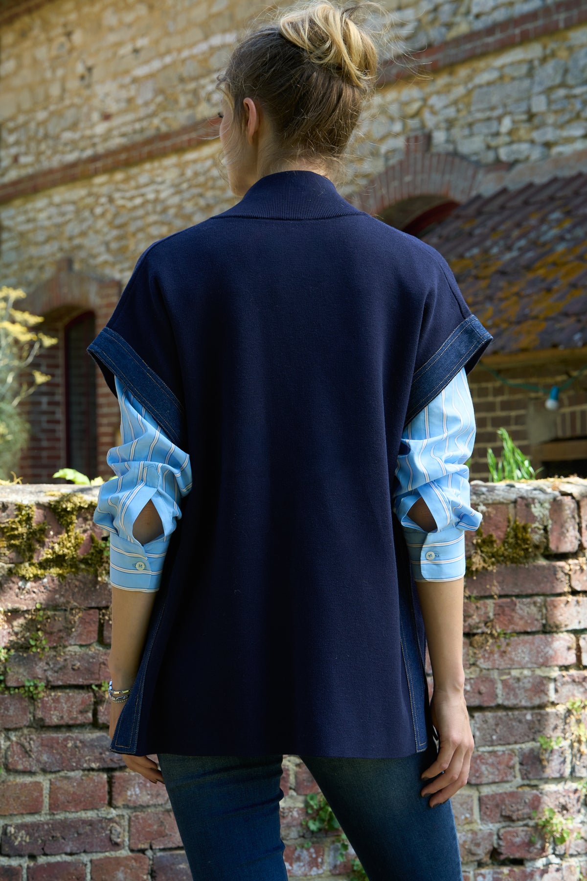 Denim-detailed Cape - VALENTINE in Midnight Blue