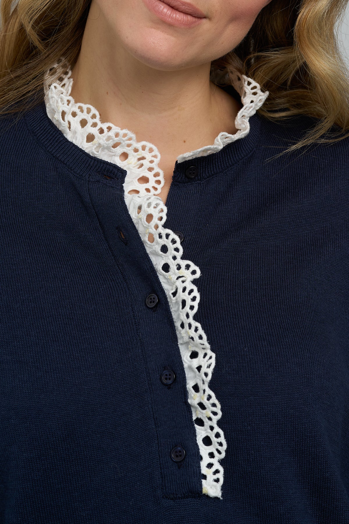 Ruffled Collar Jumper - PIA in Navy