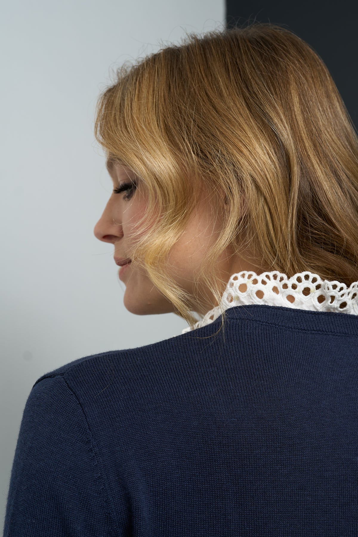 Ruffled Collar Jumper - PIA in Navy