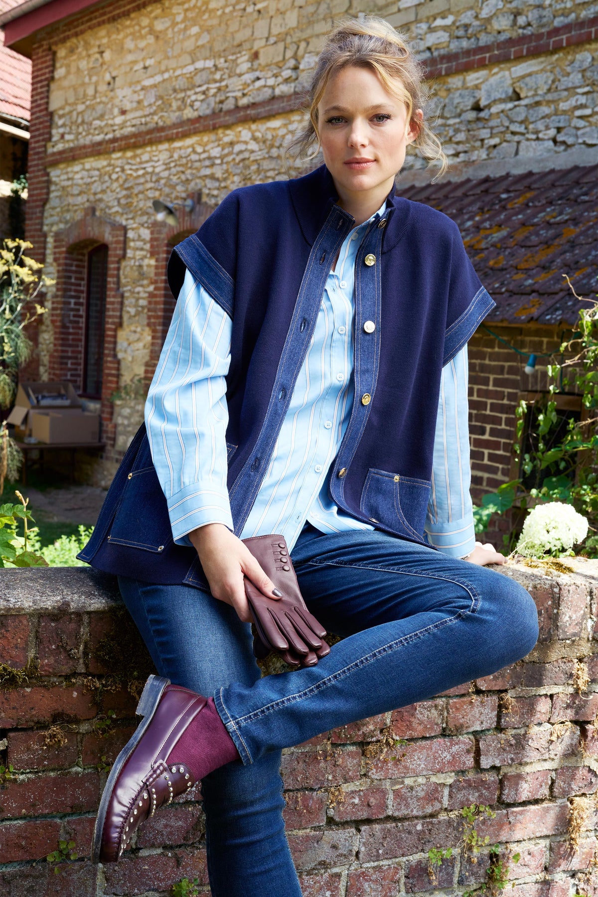 Denim-detailed Cape - VALENTINE in Midnight Blue