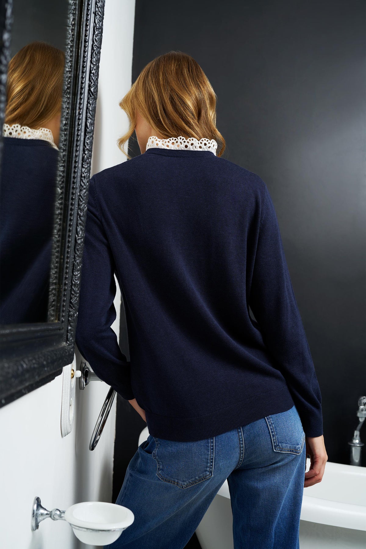 Ruffled Collar Jumper - PIA in Navy