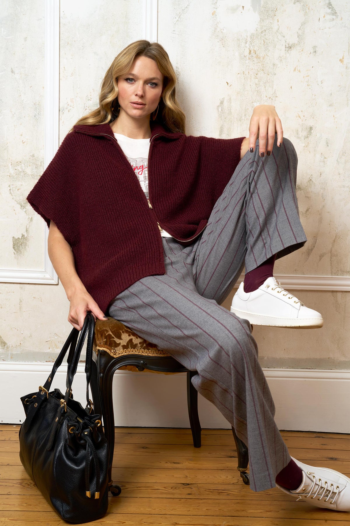 Zip-up Cardigan - PERLA in Bordeaux